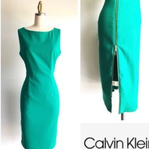 Calvin Klein Teal Dress with Gold Side Zippers
